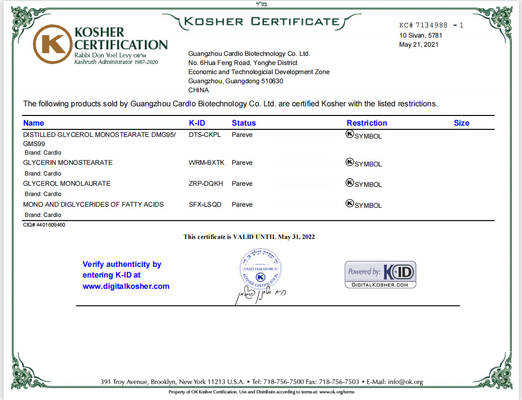 FSSC Gedistilleerde de Emulgatoradditieven van het Monoglyceridee471 Voedsel voor Cakegel 31566-31-1
